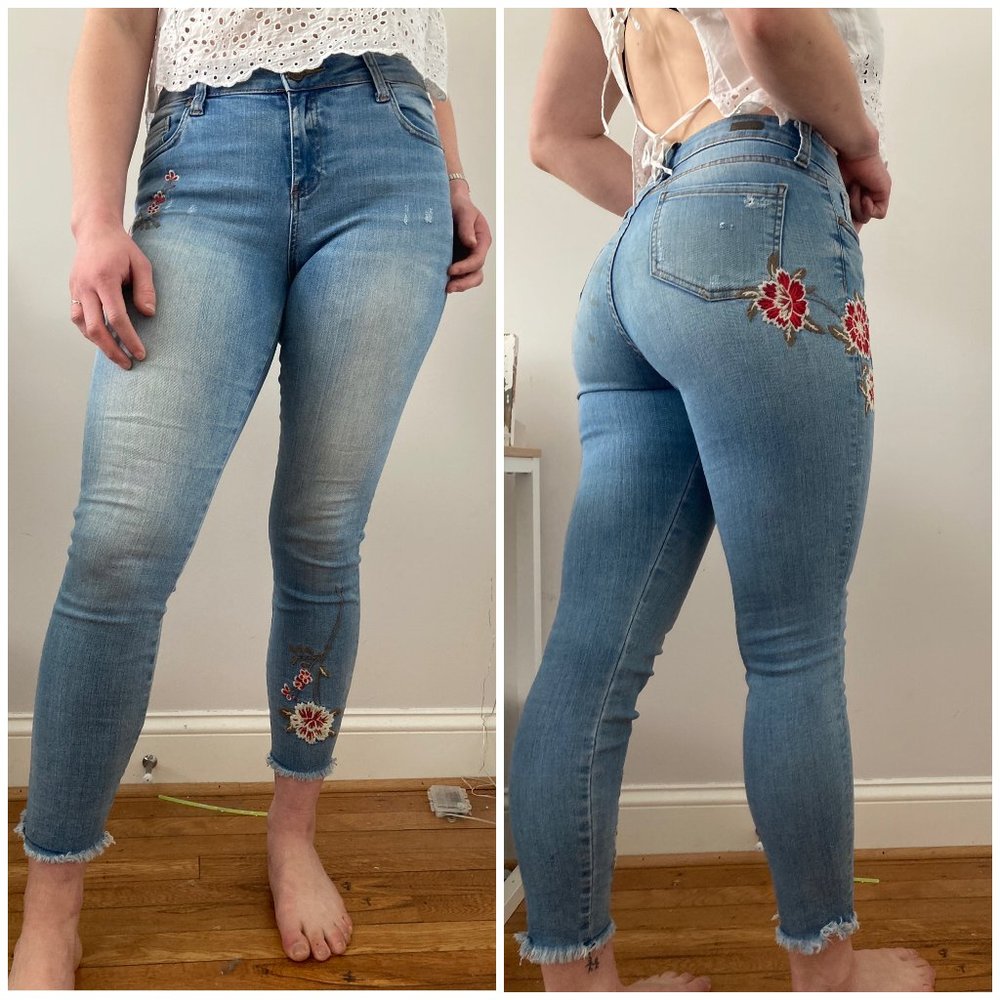 Floral Flower Embroidered Jeans